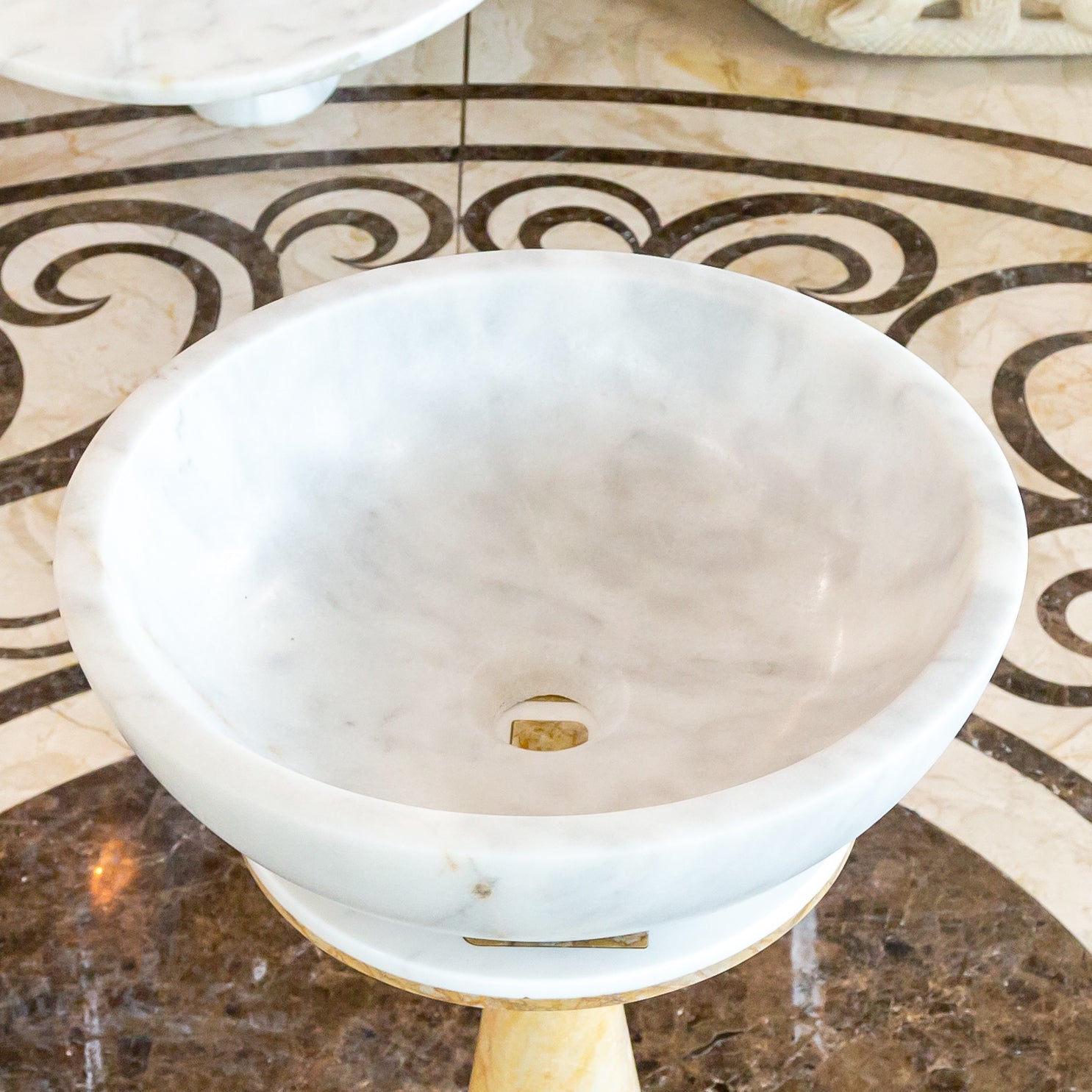 Carrara White Natural Stone Marble Vessel Sink Polished  (D)16