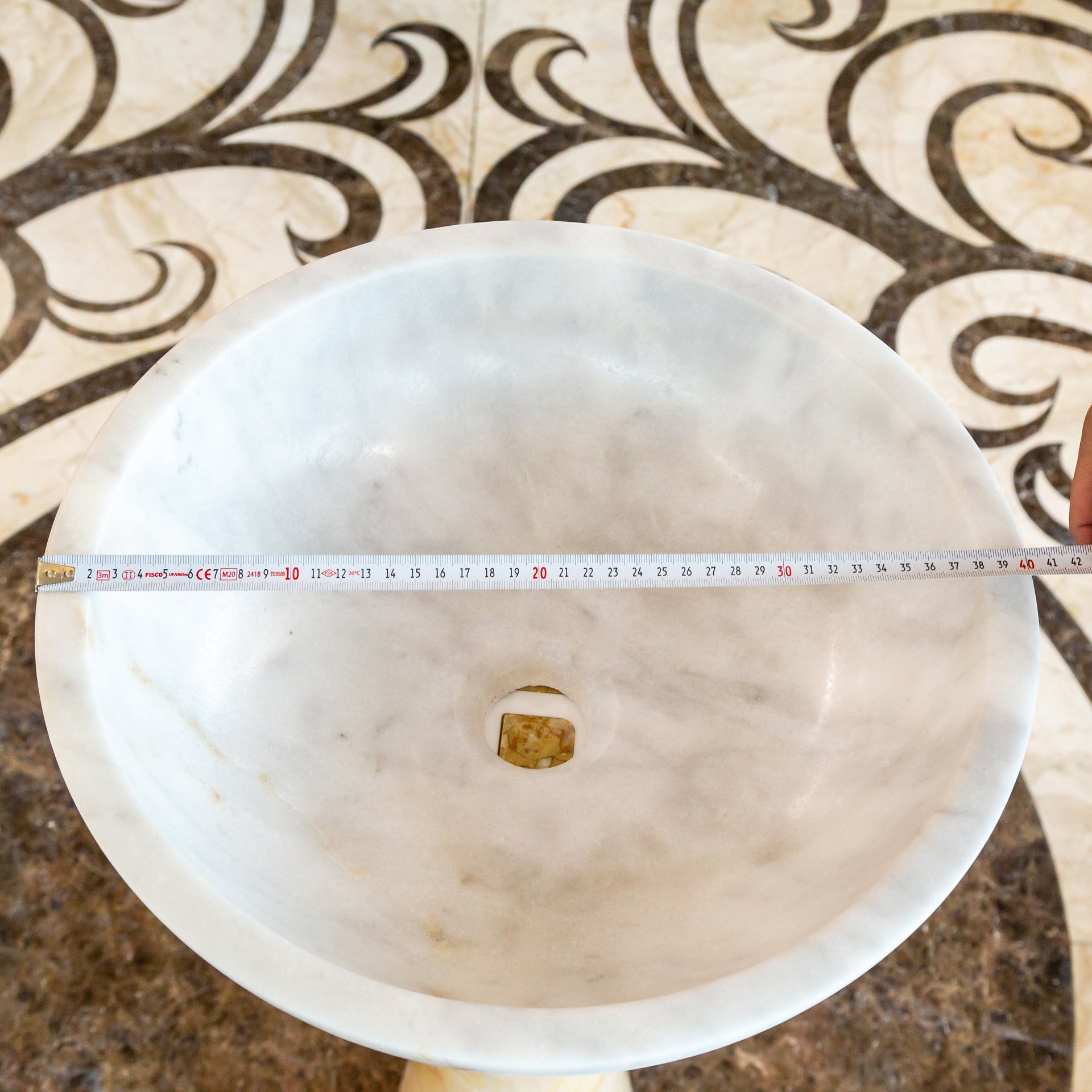 Carrara White Natural Stone Marble Vessel Sink Polished  (D)16