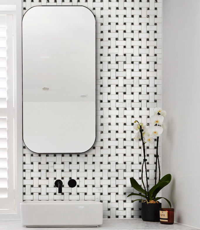 Carrara White-Toros Black Basketweave Mosaic Floor and Wall Tile - Livfloors Collection