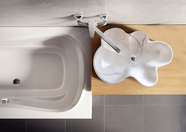 Natural Stone Carrara White Marble Above Counter Artistic Vessel Sink Polished (W)24.5