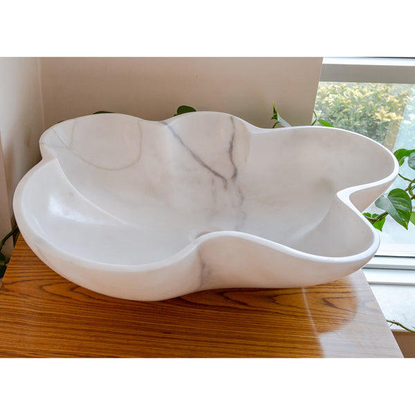 Natural Stone Carrara White Marble Above Counter Artistic Vessel Sink Polished (W)24.5