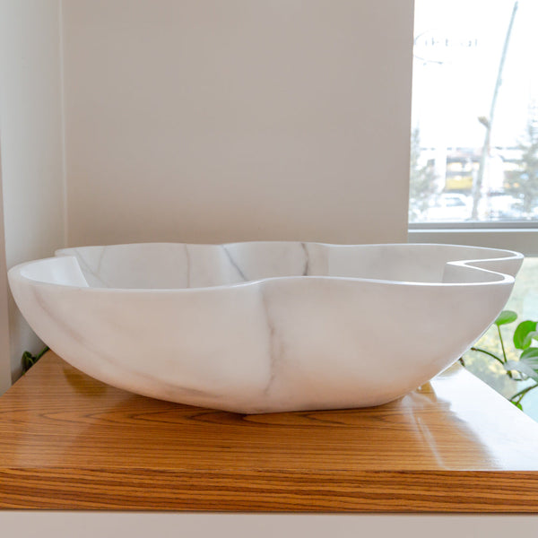 Natural Stone Carrara White Marble Above Counter Artistic Vessel Sink Polished (W)24.5