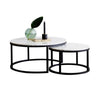 Genuine Carrara White Marble Round Nesting Coffee Table Set of 2 - Carrara White Marble / (D)32" (H)16" & (D)24" (H)14" / Black Metal