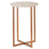 Carrara White Marble Round End Table - Polished Metal Base - Carrara White Marble / (D)14" (H)18" / Copper Painted