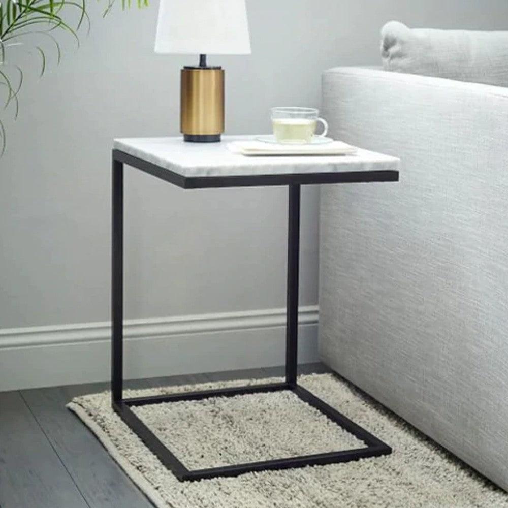 Carrara White Marble Polished Square End Table Modern Design