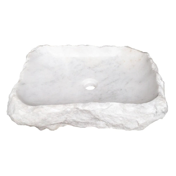 Carrara Marble Rustic Natural Stone Vessel Sink Polished Interior Hand Chiseled Exterior (W)16