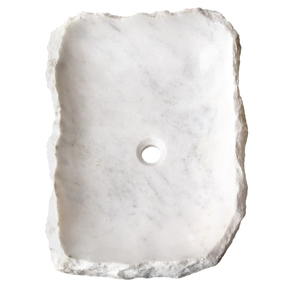 Carrara Marble Rustic Natural Stone Vessel Sink Polished Interior Hand Chiseled Exterior (W)16