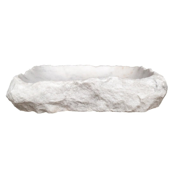 Carrara Marble Rustic Natural Stone Vessel Sink Polished Interior Hand Chiseled Exterior (W)16