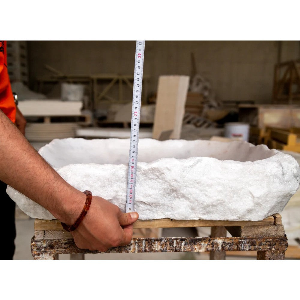 Carrara Marble Rustic Natural Stone Vessel Sink Polished Interior Hand Chiseled Exterior (W)16