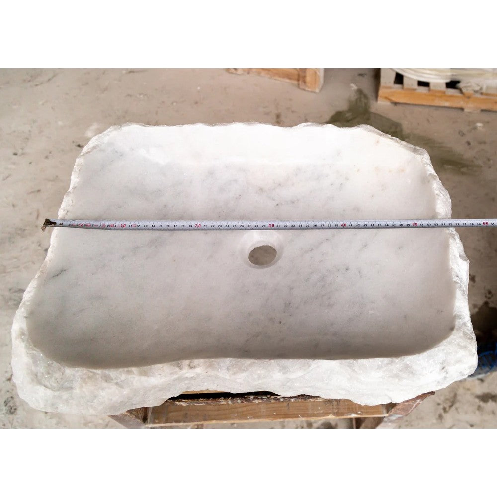 Carrara Marble Rustic Natural Stone Vessel Sink Polished Interior Hand Chiseled Exterior (W)16