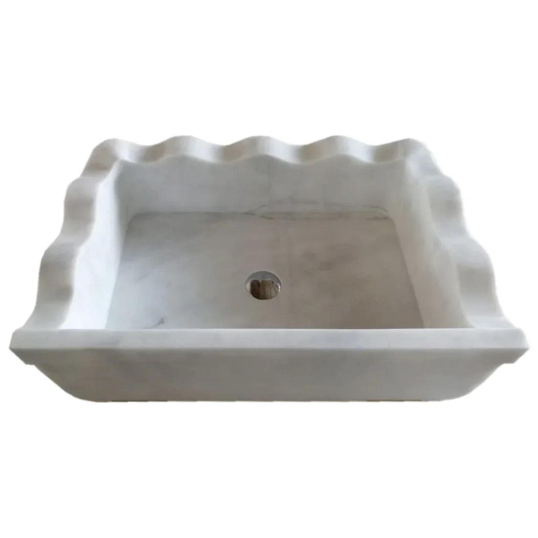 Carrara White Marble Rectangular Wall-mount Wavy Edges Bathroom Sink (W)16