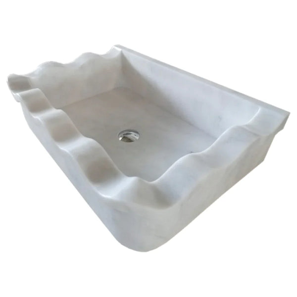 Carrara White Marble Rectangular Wall-mount Wavy Edges Bathroom Sink (W)16