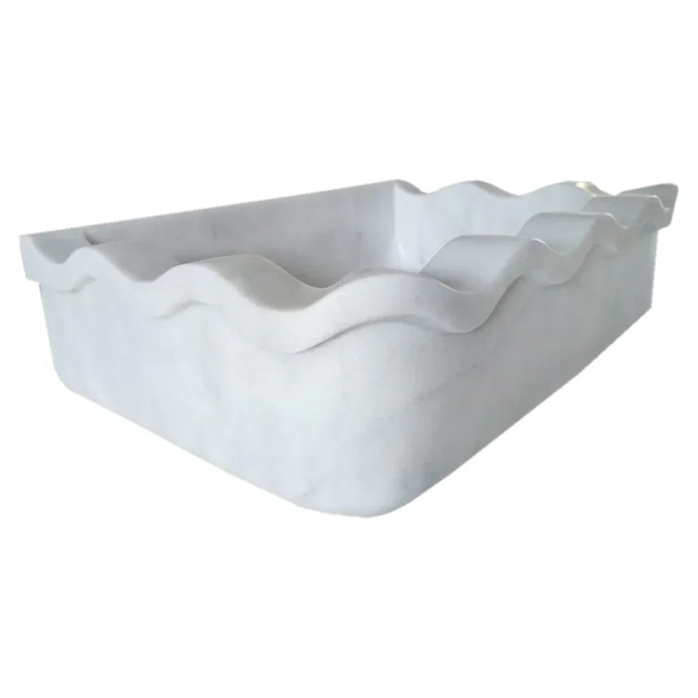 Carrara White Marble Rectangular Wall-mount Wavy Edges Bathroom Sink (W)16
