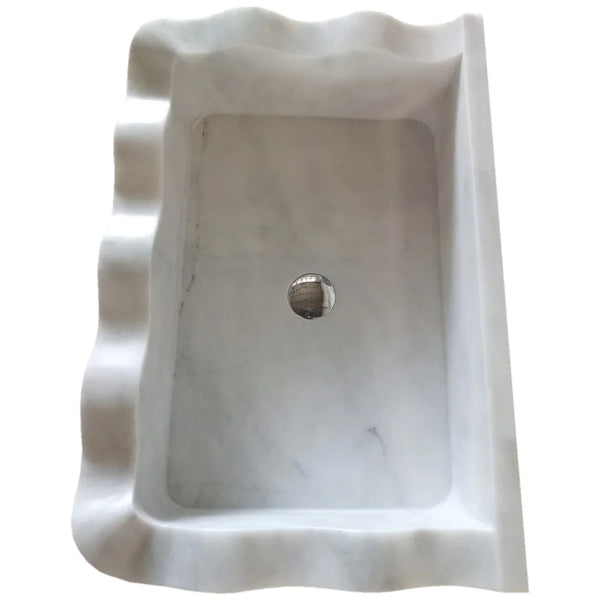 Carrara White Marble Rectangular Wall-mount Wavy Edges Bathroom Sink (W)16