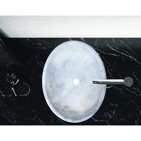 Carrara White Marble Natural Stone Oval Vessel Sink (W)16