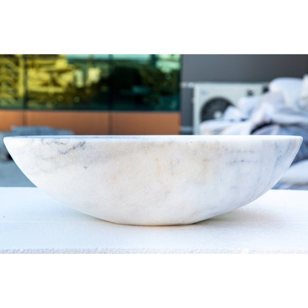 Carrara White Marble Natural Stone Oval Vessel Sink (W)16
