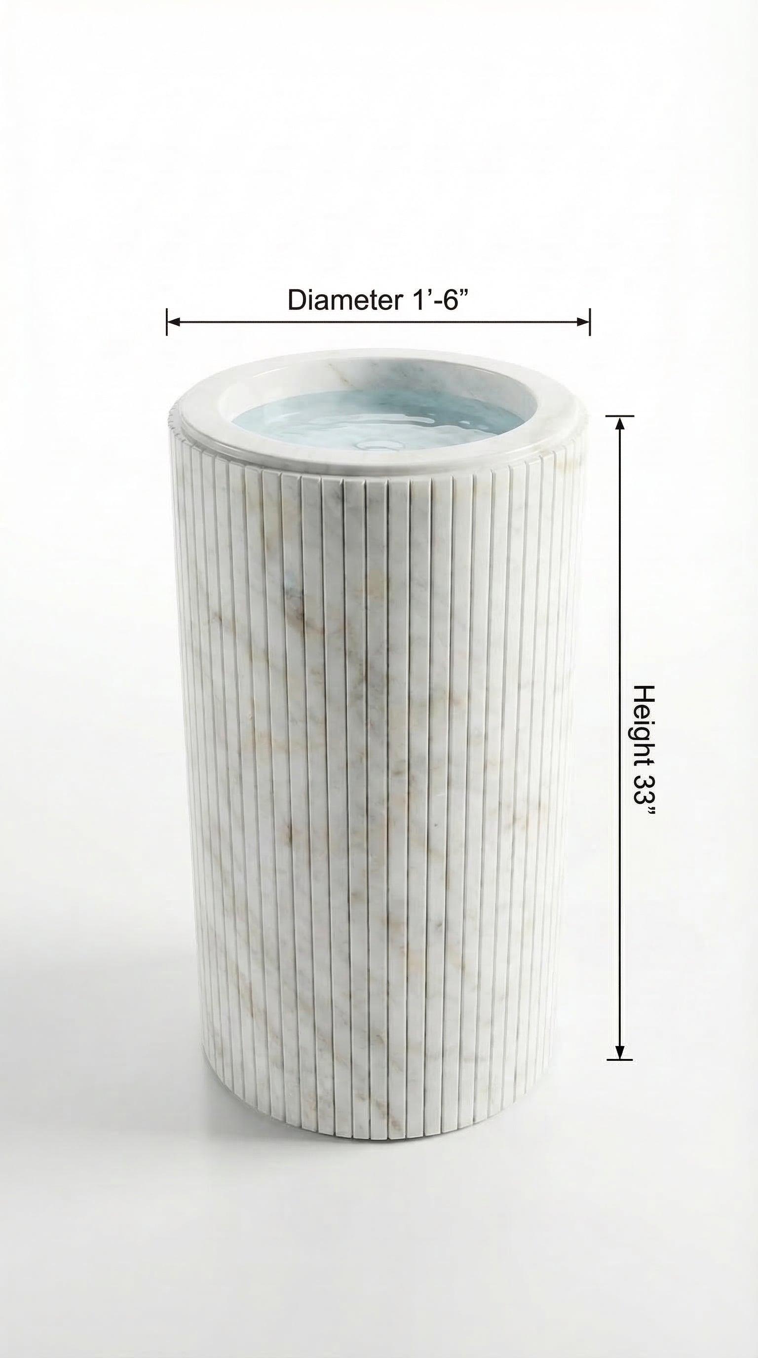 Cararra White Marble Designer Pedestal Stand-Alone Fluted Sink (W)18