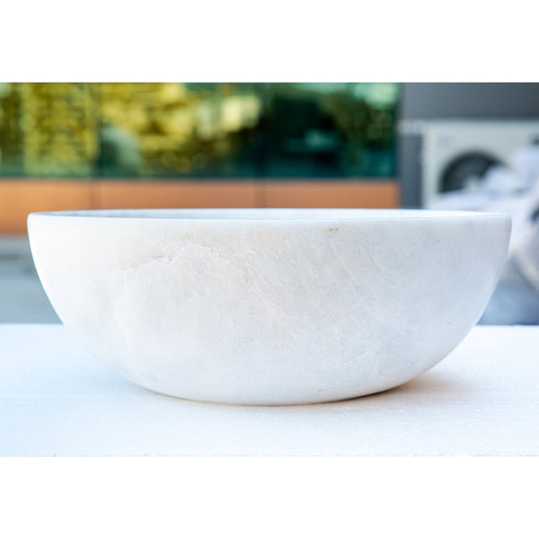 Carrara White Natural Stone Marble Vessel Sink  (D)16