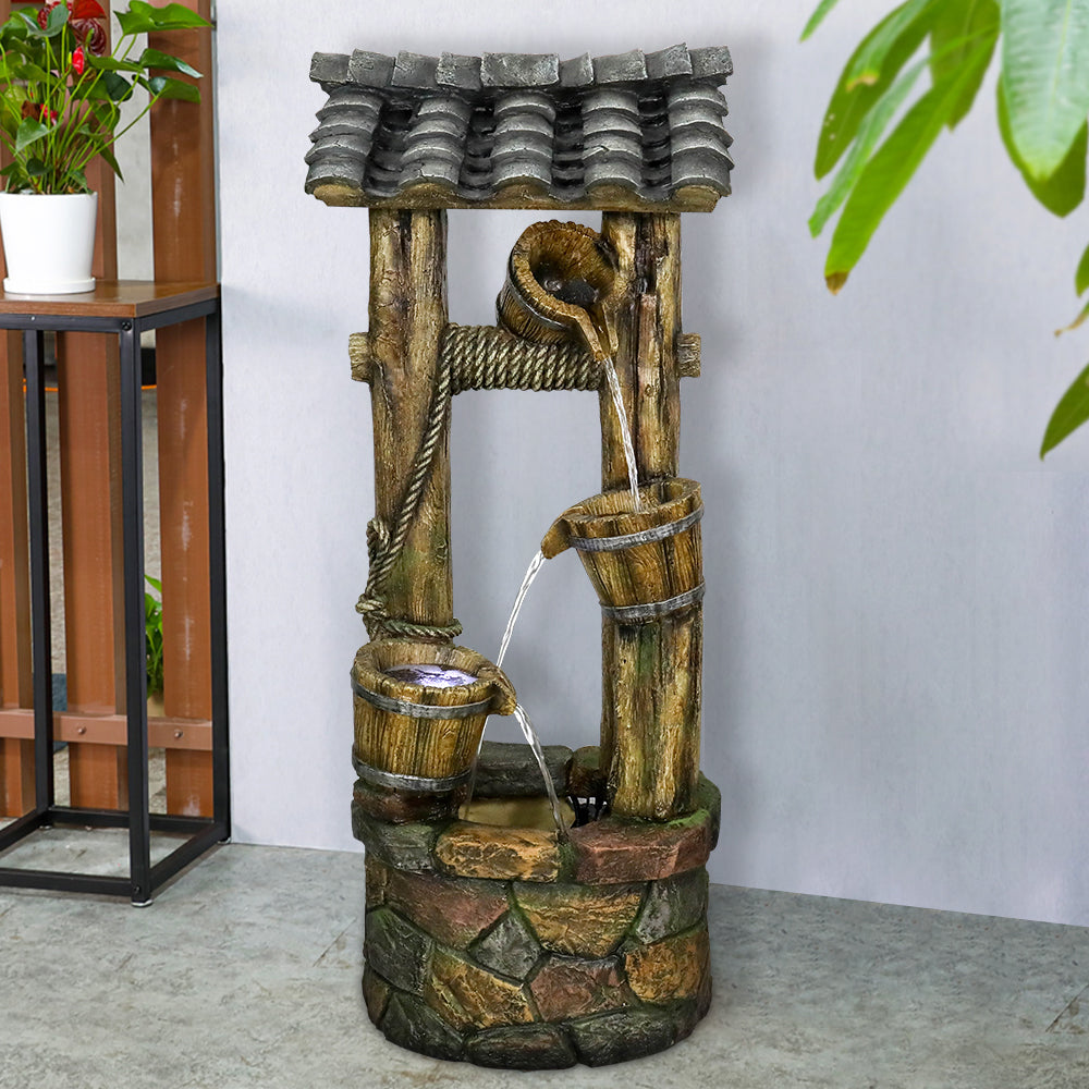 Resin Wishing Well Outdoor Fountain 39 Inch with LED