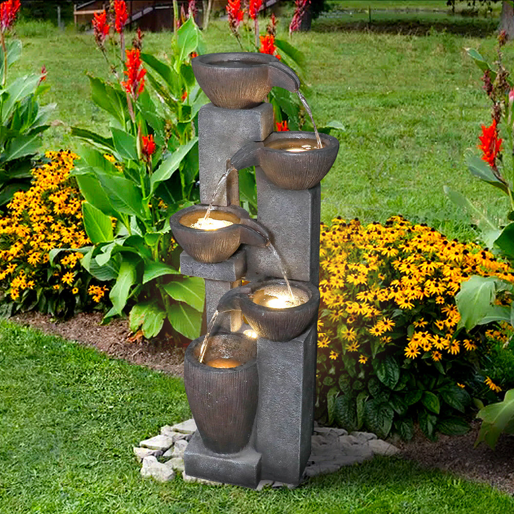 Resin Tiered Fountain Stacked Pots with LED