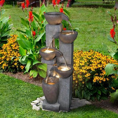 Resin Tiered Fountain Stacked Pots with LED