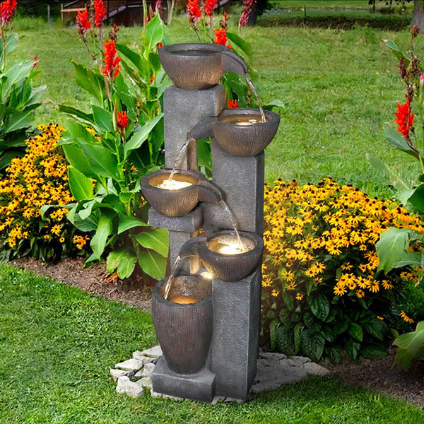 Resin Tiered Fountain Stacked Pots with LED