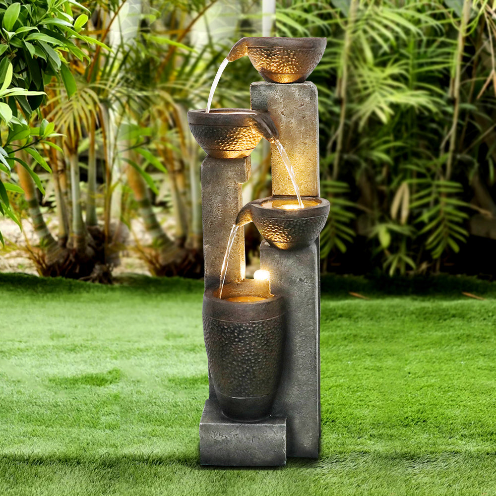 Resin Stacked Clay Pot Outdoor Water Fountain 40 Inch