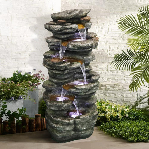 Resin Flagstone Outdoor Water Fountain with Moss 40 in