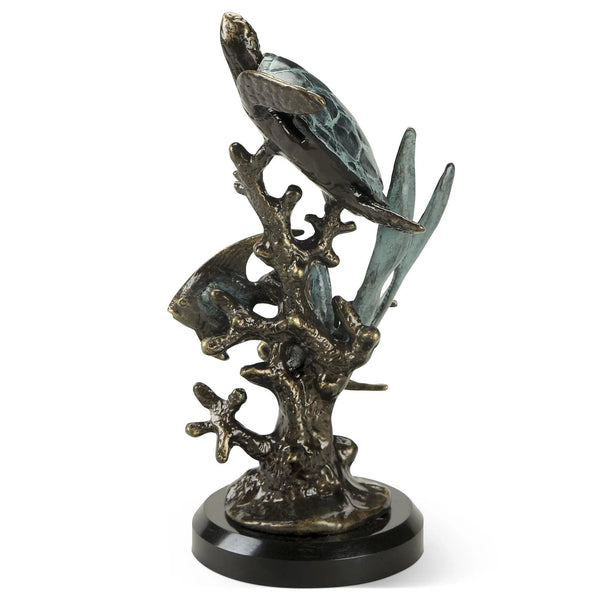 Cast Aluminum Single Sea Turtle with Fish - Gifts for You 'n Me