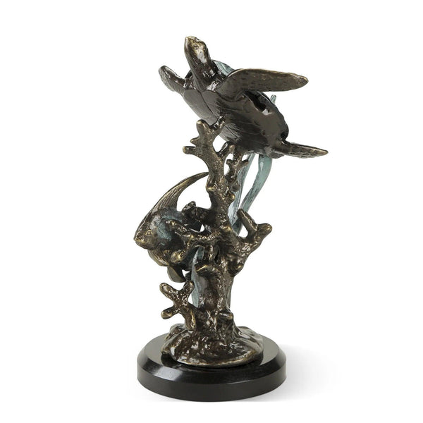 Cast Aluminum Single Sea Turtle with Fish - Gifts for You 'n Me