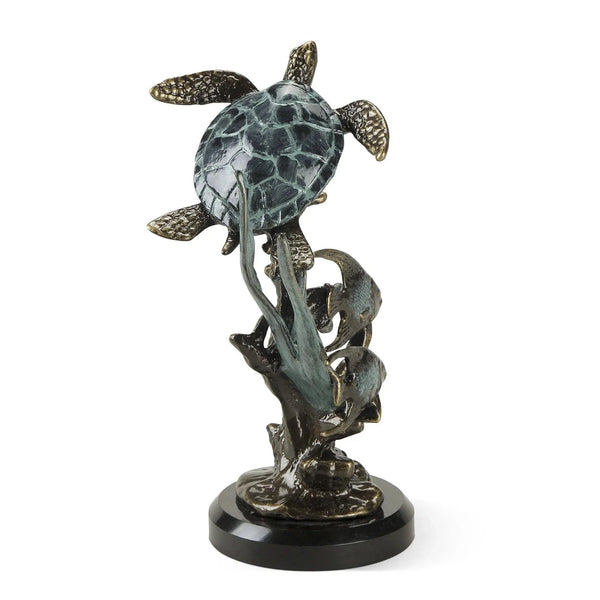 Cast Aluminum Single Sea Turtle with Fish - Gifts for You 'n Me