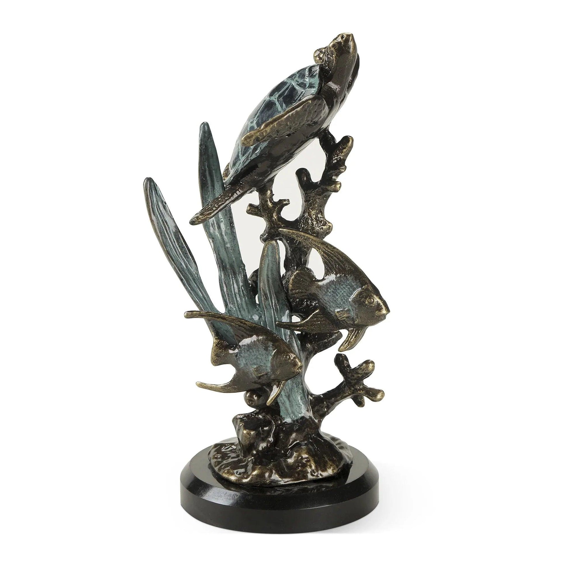 Cast Aluminum Single Sea Turtle with Fish - Gifts for You 'n Me