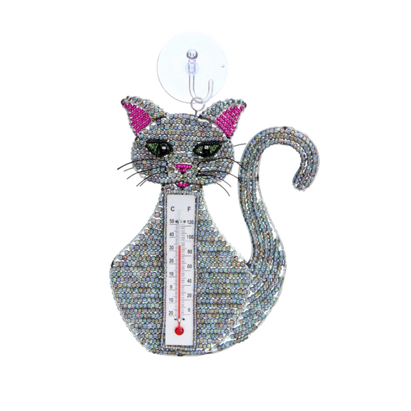 Handmade Cat Window Thermometer – Haitian Artisan Outdoor Décor. Beadworx by Extol Accessories