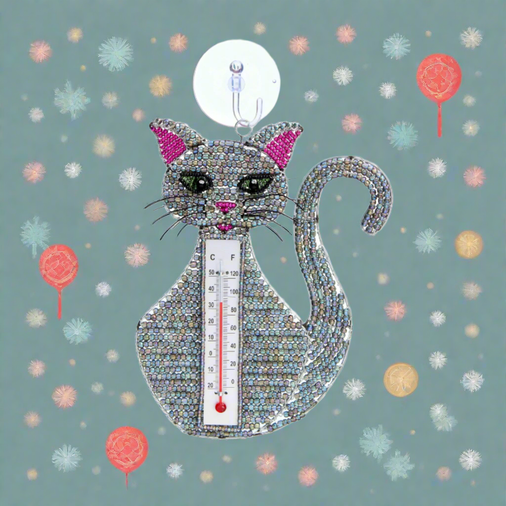 Handmade Cat Window Thermometer – Haitian Artisan Outdoor Décor. Beadworx by Extol Accessories