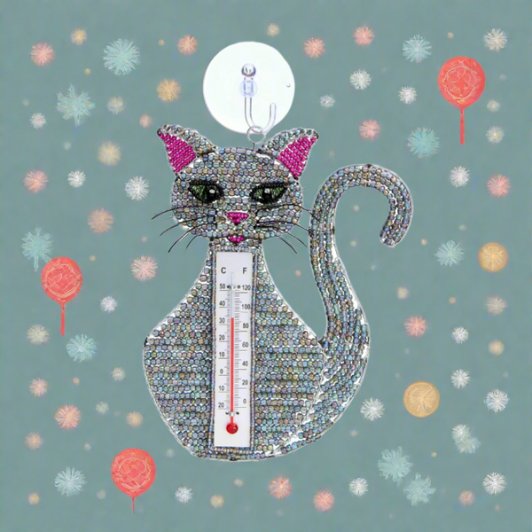 Handmade Cat Window Thermometer – Haitian Artisan Outdoor Décor. Beadworx by Extol Accessories