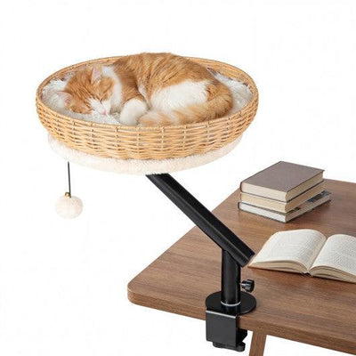 Cat Desk Bed with Removable Padded Cushion for Indoor Cats-Natural