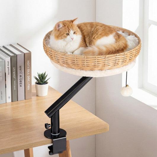 Cat Desk Bed with Removable Padded Cushion for Indoor Cats-Natural