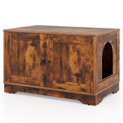 Cat Litter Box Enclosure Furniture Indoor Wooden Cat House End Side Table Nightstand-Brown