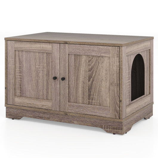 Cat Litter Box Enclosure Furniture Indoor Wooden Cat House End Side Table Nightstand-Gray