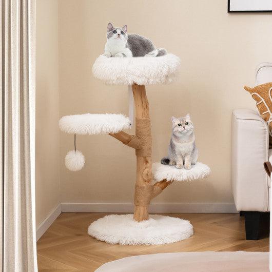 Cat Tree Solid Pear Wood with Perch and Natural Jute Scratching Posts-White