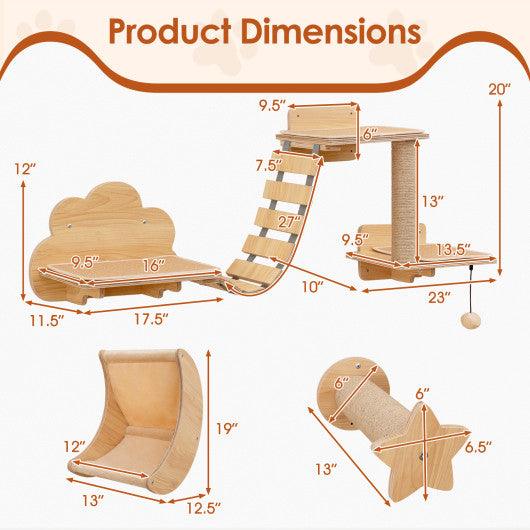 Cat Wall Furniture Set Kitten Wall Mounted Shelves with Hammock-Natural
