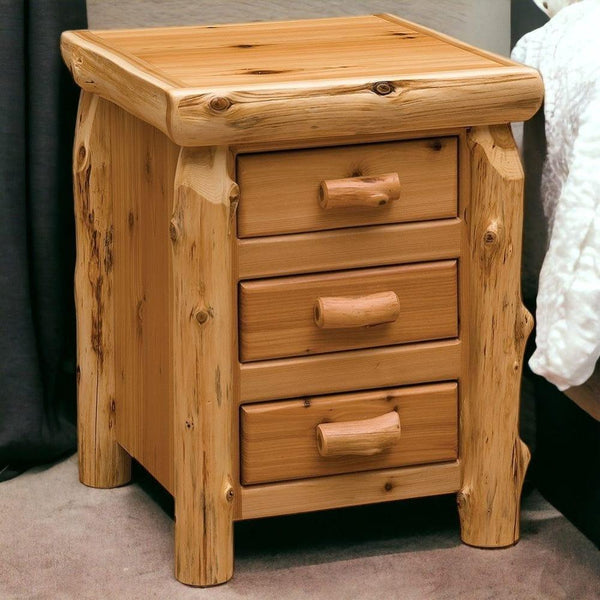 Cedar Log Three Drawer Nightstand - Gifts for You 'n Me