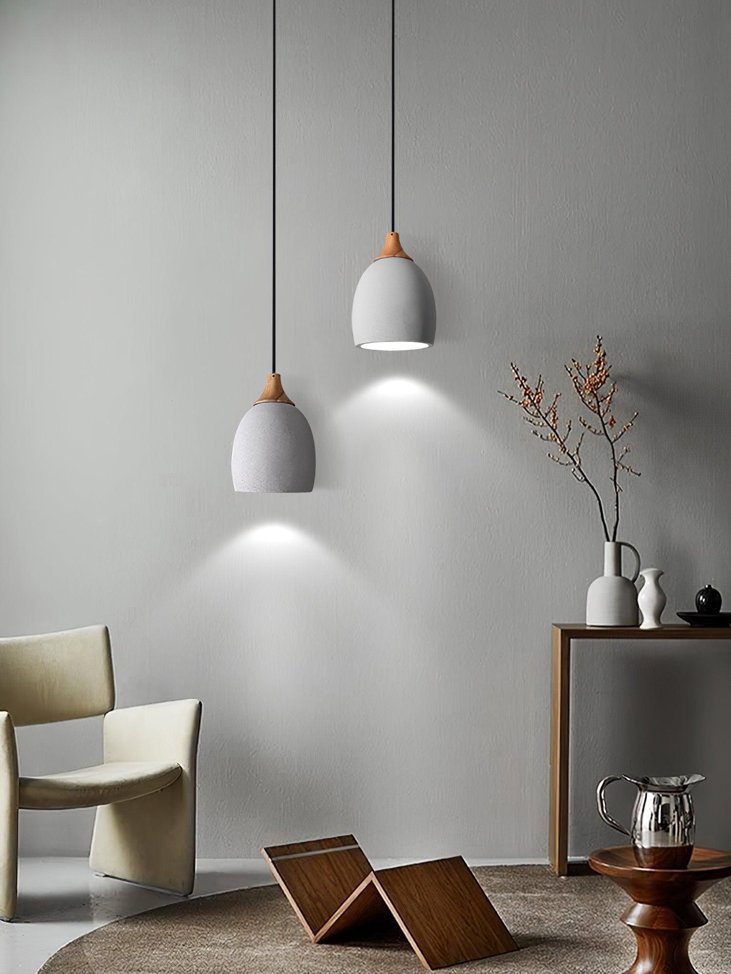 Cement Solid Wood Pendant Light 5.7
