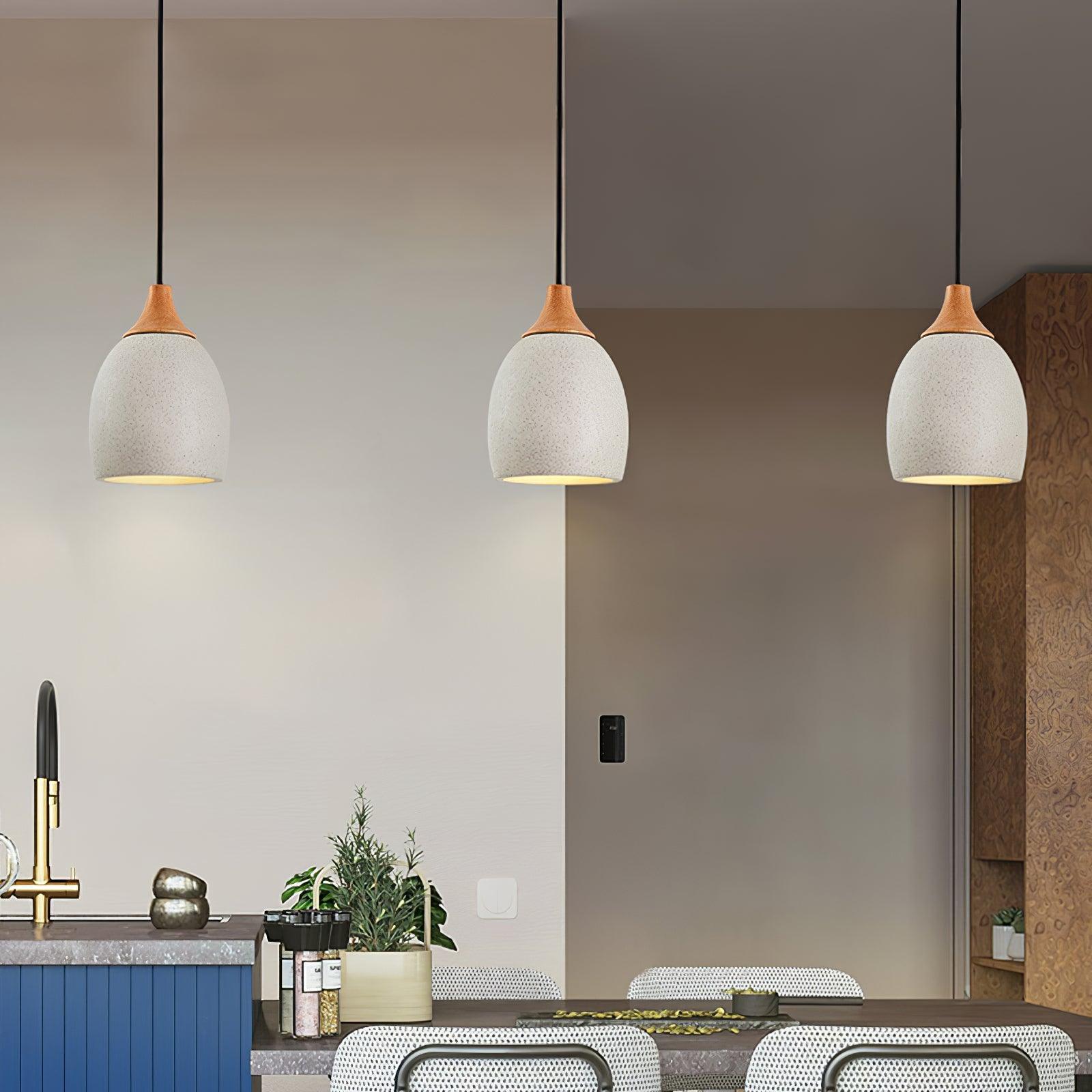 Cement Solid Wood Pendant Light 5.7