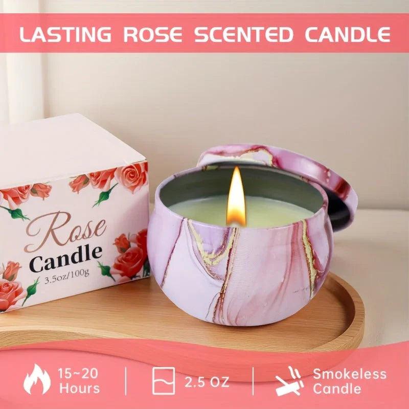 Ceramic Bath Gift Set with Rose Scented Candles and Essential Oils