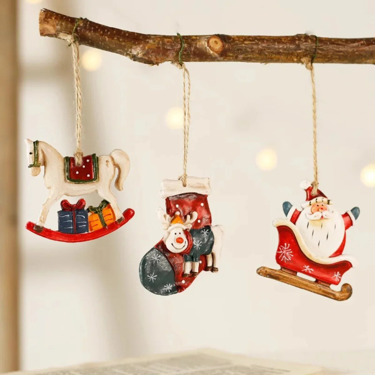 Ceramic Christmas Tree Topper Set - Santa, Snowman & Sleigh Ornaments