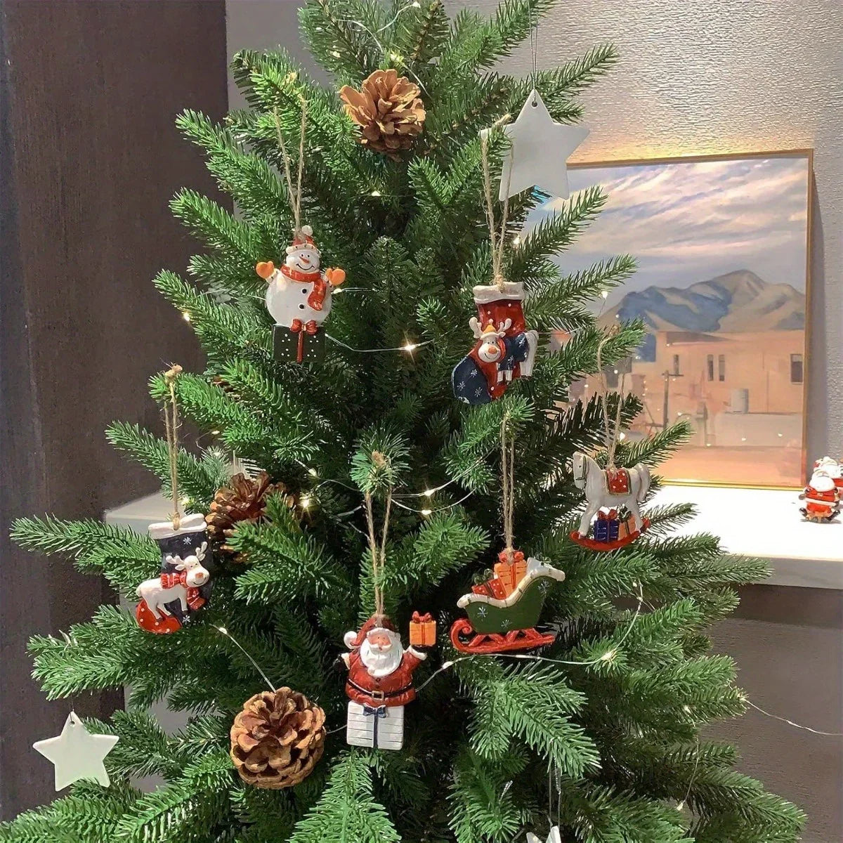 Ceramic Christmas Tree Topper Set - Santa, Snowman & Sleigh Ornaments