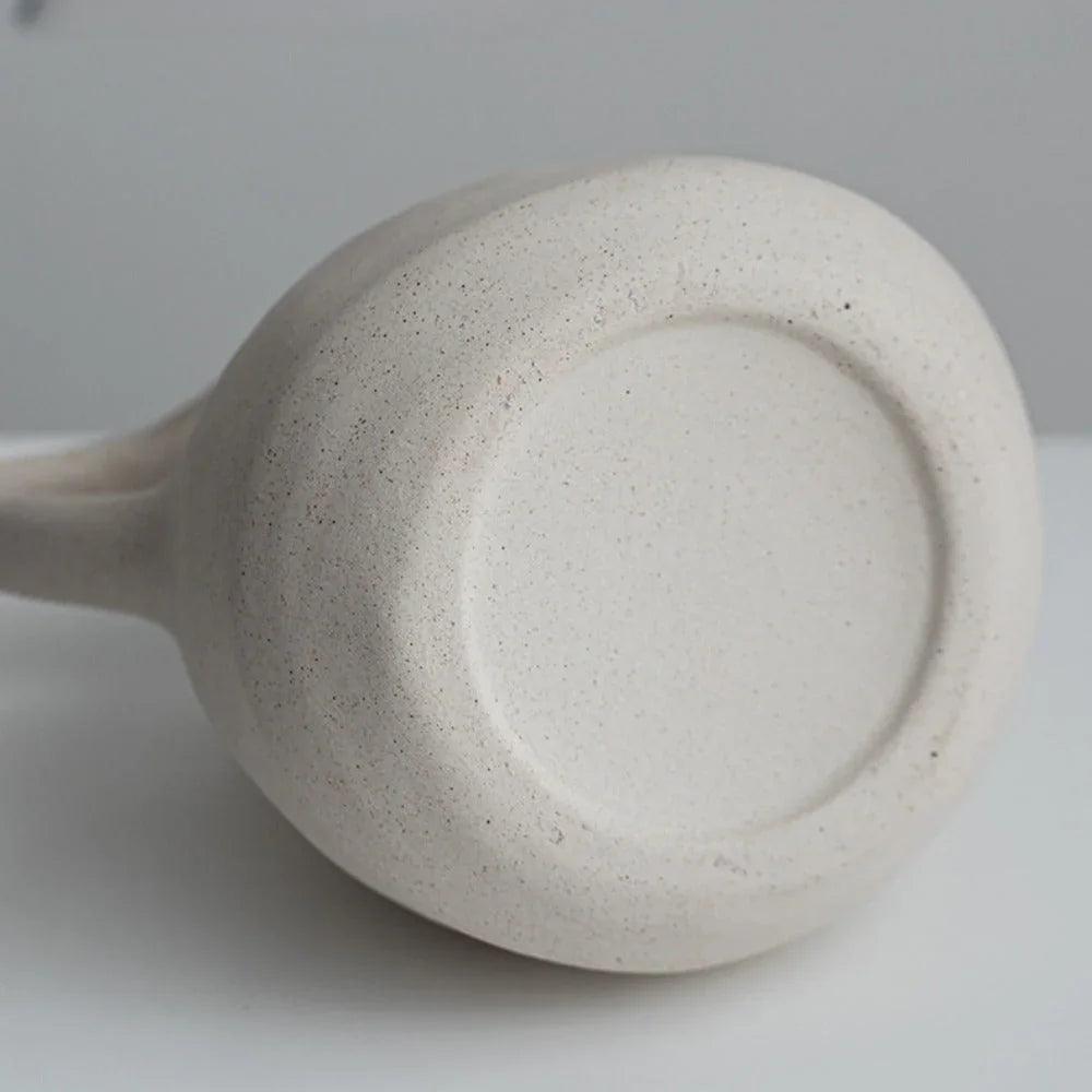 Ceramic Kettle Vase, Rustic White Cylinder Pottery with Handle