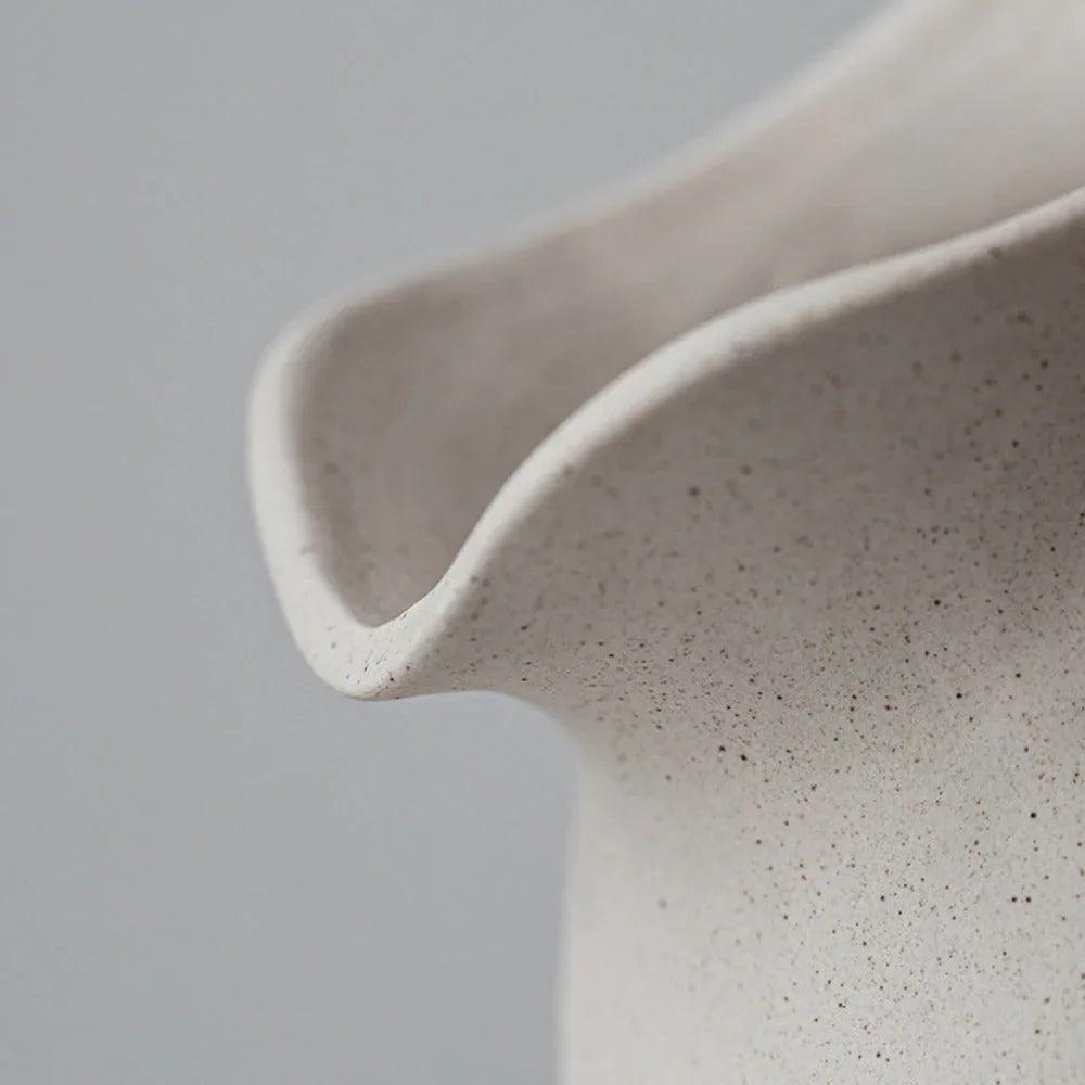 Ceramic Kettle Vase, Rustic White Cylinder Pottery with Handle