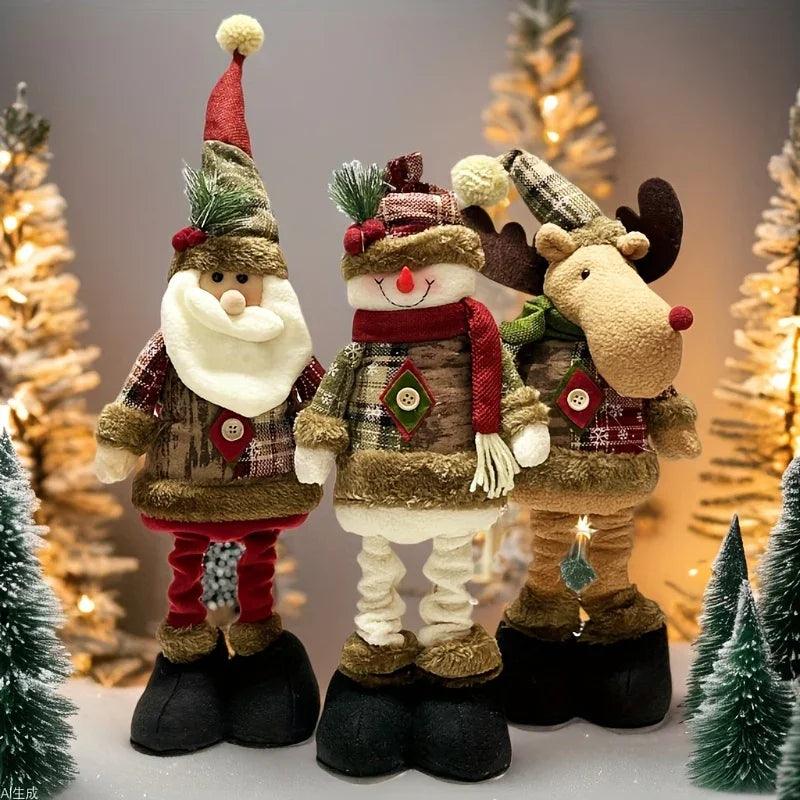 Ceramic Snowman Figurine with Reindeer and Santa Claus Design